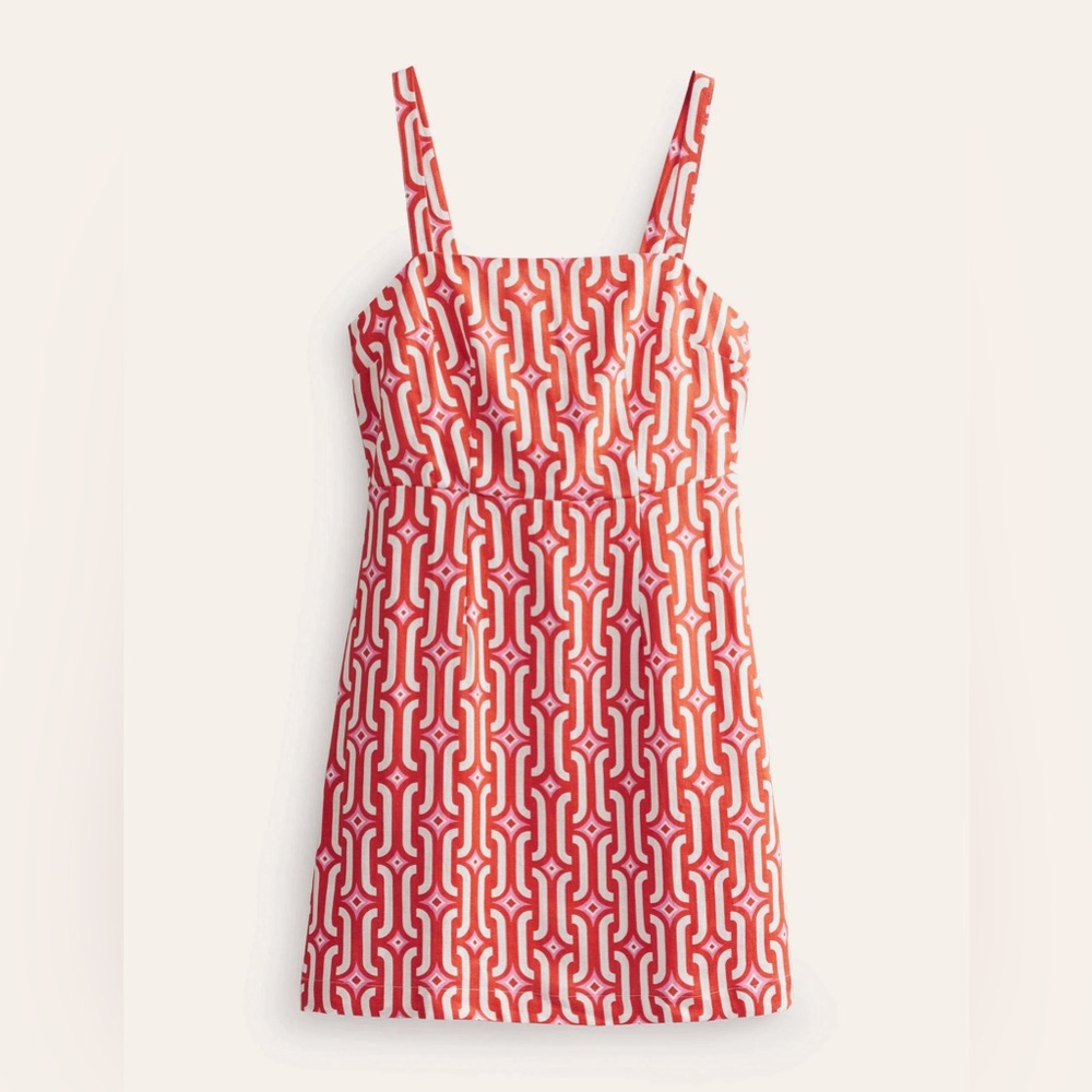 Boden Strappy 100% Linen Mini Dress In Orange Azure Geo